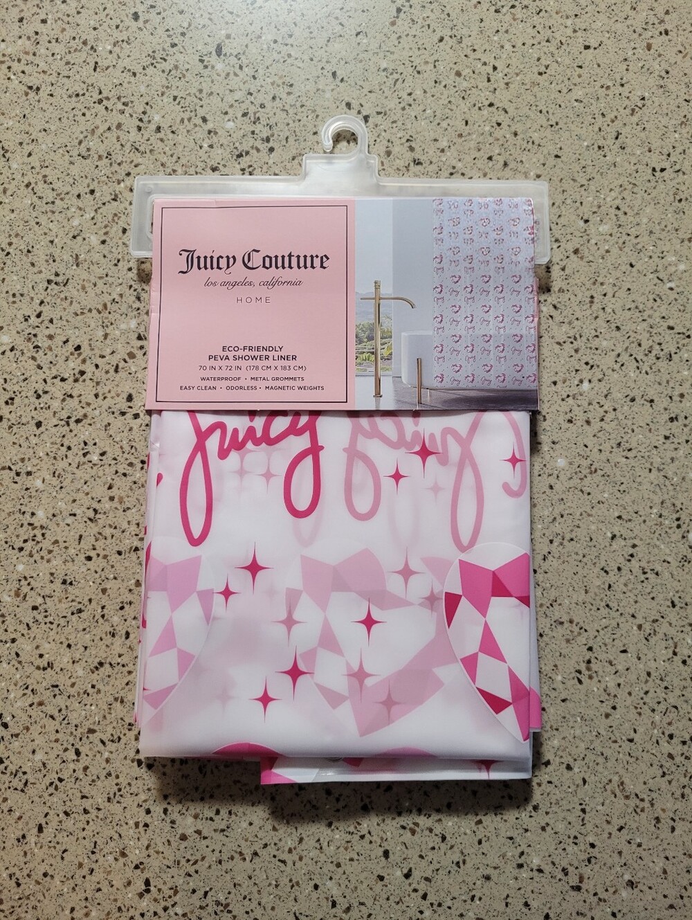 Juicy Couture PEVA Shower Curtain Diamonds Hearts Juicy Spellout Pink 70x72 Y2K